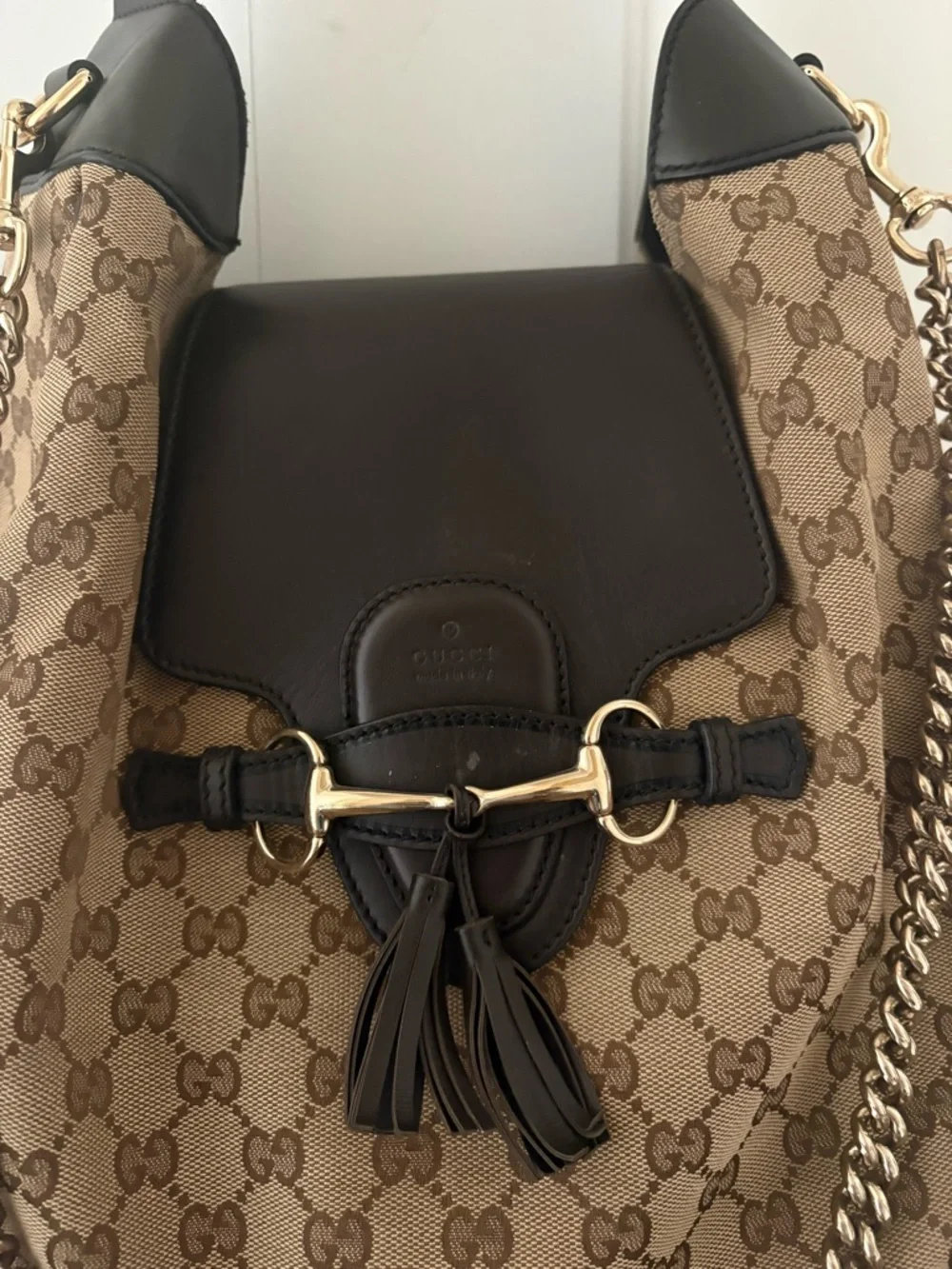 Gucci Beige Brown GG Canvas Shoulder Hobo with Dark Brown Leather Trim - Picture 2 of 12